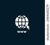 Web symbol icon with www vector illustration in blue background. globe, internet, world icon.