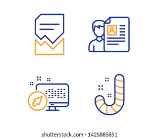 Web system, Corrupted file and Job interview icons simple set. Candy sign. Computer, Damaged document, Cv file. Lollypop. Business set. Linear web system icon. Colorful design set. Vector