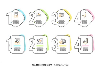 Web system, Corrupted file and Job interview icons simple set. Candy sign. Computer, Damaged document, Cv file. Lollypop. Business set. Infographic timeline. Line web system icon. 4 options or steps