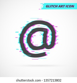 Web At Tag Glitch Art Vector Icon. Mail Sign "a" in circle.