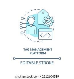Web tagging tools turquoise concept icon. Provide relevant information abstract idea thin line illustration. Isolated outline drawing. Editable stroke. Arial, Myriad Pro-Bold fonts used