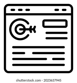 Vector de esquema de icono de destino Web. Flecha de objetivo. Estrategia de negocio