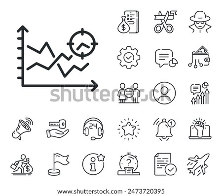 Web targeting chart sign. Salaryman, gender equality and alert bell outline icons. Seo analysis line icon. Traffic management symbol. Seo analysis line sign. Spy or profile placeholder icon. Vector