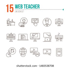 Web teacher line icon set. Student, online class, e-learning. Lesson concept. Can be used for topics like education, online lection, conference