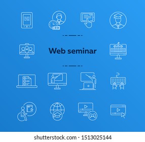 Web teacher line icon set. Student, online class, e-learning. Lesson concept. Can be used for topics like education, online lection, conference