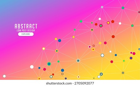 Netz von technischen Informationen mit abstrakten Low-Poly-Linien und bunten Punkten Vektor