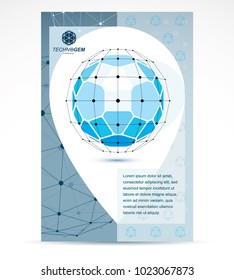 Web technologies company booklet cover design. Abstract vector, isometric blue dimensional shape.