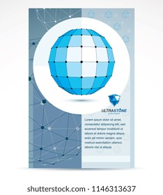Web technologies company booklet cover design. Abstract vector, isometric blue dimensional shape.