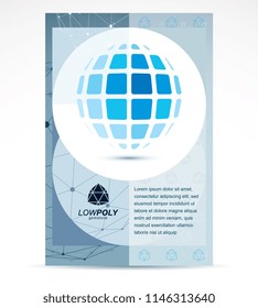 Web technologies company booklet cover design. Abstract vector, isometric blue dimensional shape.
