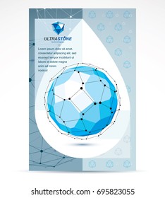 Web technologies company booklet cover design. Abstract vector, isometric blue dimensional shape.