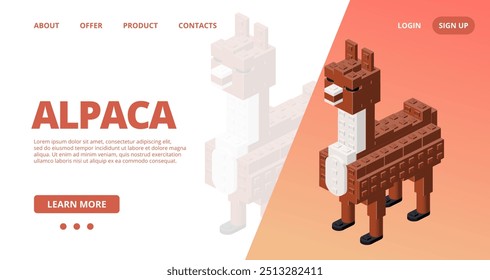 Modelo da Web com uma alpaca. Vetor