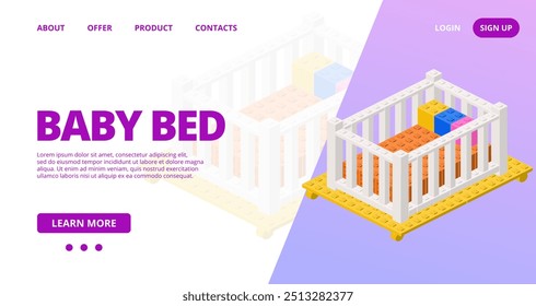 Web template with a baby bed. Vector