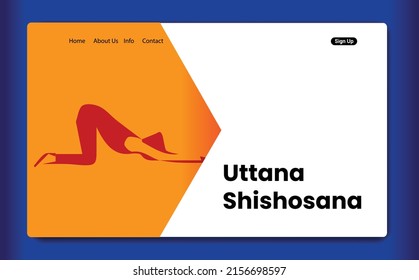 Web template or banner, background, wallpaper design concept for yoga asana or pose. human silhouette doing Puppy pose, or uttana shishosana. It is a deep backbend stretch. health and wellness.