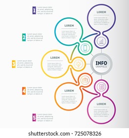 Web Template of a chart, mindmap or diagram with 5 steps. Vector dynamic infographics or mind map of technology or education process with 5 parts. Business presentation or infographic with 5 options