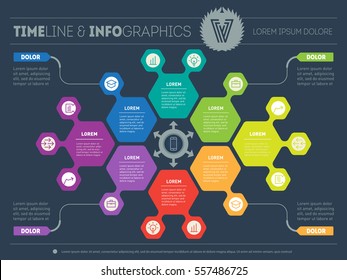 Web Template of a circle chart, diagram or presentation. Part of the report with logo and icons set. Vector infographic of technology or education process. Business concept with 8 options.