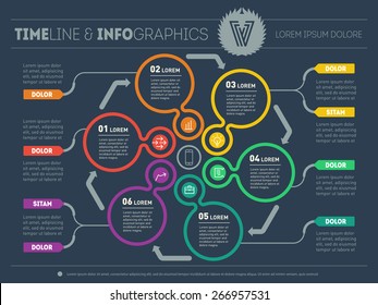 Web Template For Circle Diagram Or Presentation. Business Concept With Six Options. Vector Infographic Of Technology Or Education Process. Part Of The Report On Dark Background.