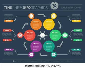 Web Template for circle diagram or presentation. Business concept with 6 options. Vector infographic of technology or education process. Part of the report on dark background.