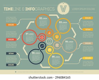 Web Template for circle diagram or presentation. Business concept with six options. Vector infographic of technology or education process. Part of the report.