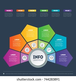 Web Template of a circle info chart, diagram or presentation. Vector infographic of technology or education process with 6 steps. Business presentation or infographics concept with 6 options.
