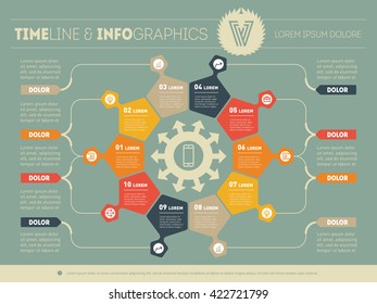 Web Template for circle infographic, diagram or presentation. Business concept with 10 options. Vector infographic of technology or education process. Part of the report with logo and icons set.