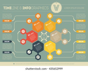 Web Template for circle infographic, diagram or presentation. Business concept with 6 options. Vector infographic of technology process or teamworks. Part of the report with logo and icons set.