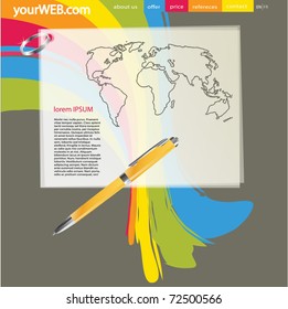 web template with colorful wave and pen