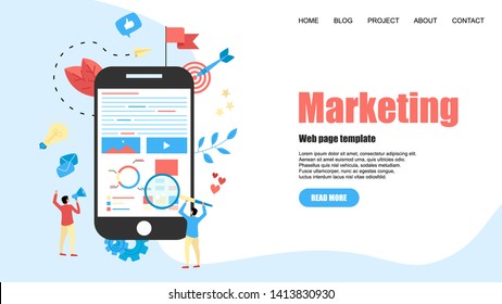 Web Template. Concept for Digital marketing agency, digital media campaign flat vector illustration	