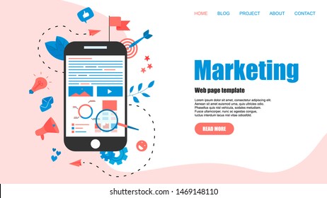 Web Template. Concept for Digital marketing agency, digital media campaign flat vector illustration	