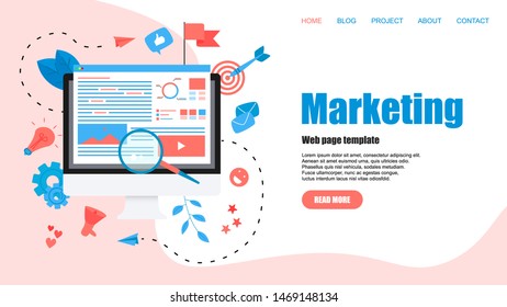 Web Template. Concept for Digital marketing agency, digital media campaign flat vector illustration	