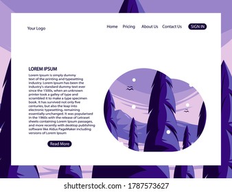 
web template design with forest illustrations in winter