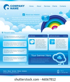 web template design. Skies and rainbow.