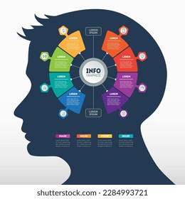 Web Template of a diagram. Business presentation concept with eight options. Part of the report with icons set. Vector infographic of technology or education process with eight steps.