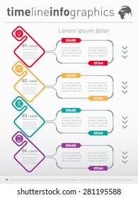 Web Template for diagram or presentation with icons and design elements. Business concept with four options. Vector infographic of technology or education process. Part of the report.
