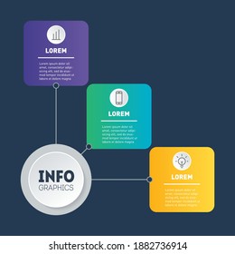 Web Template of diagram. Vector infographic of technology or education process on dark background. Business presentation or infographics concept with 3 options.