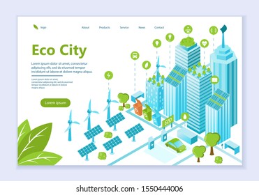 Web template of eco city concept, modern flat design vector illustration