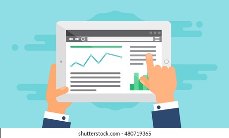 Web Template and Elements for site of blog and infographics on tablet or reader. Vector