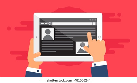 Web Template and Elements for site of blog and infographics on tablet or reader. Vector