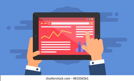 Web Template and Elements for site of blog and infographics on tablet or reader. Vector