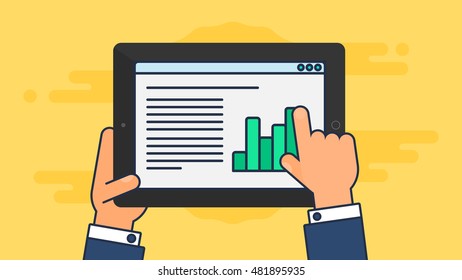 Web Template and Elements for site of blog and infographics on tablet or reader. Vector