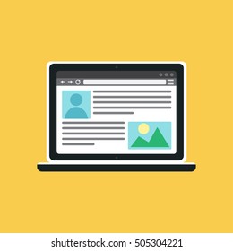 Web Template and Elements for site of blog and infographics on computer. Vector