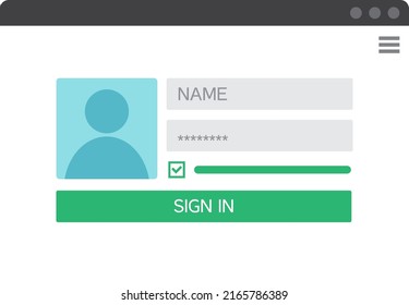 Web Template and Elements for site form of login to account on computer. Sign Form UI UX Web Design Template