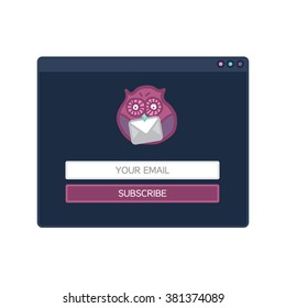 Web Template and Elements for site form of email subscribe, newsletter with Fun Owl. Vector