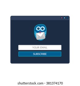 Web Template and Elements for site form of email subscribe, newsletter with Fun Owl. Vector