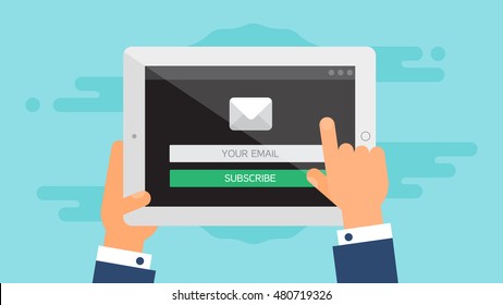 Web Template and Elements for site form of email subscribe, newsletter on tablet. Vector