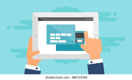 Web Template and Elements for site form of online shopping and enter card data on tablet. Vector