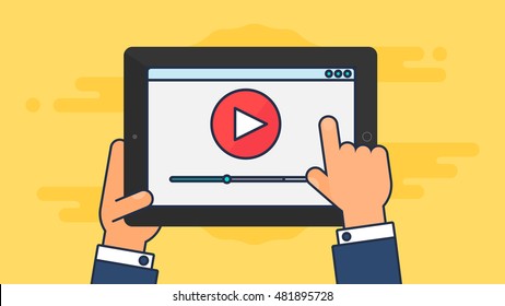 Web Template and Elements for site form of watching online video on tablet. Vector