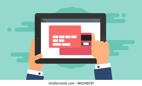 Web Template and Elements for site form of online shopping and enter card data on tablet. Vector