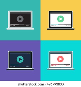 Web Template and Elements for site form of watching online video on computer. Vector