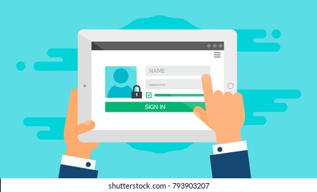 Modelo Web e Elementos para forma de site de login para conta no tablet. Vetor