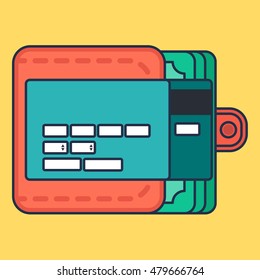 Web Template for enter bank card data. Web Elements for site form of online shopping in view purse. Vector